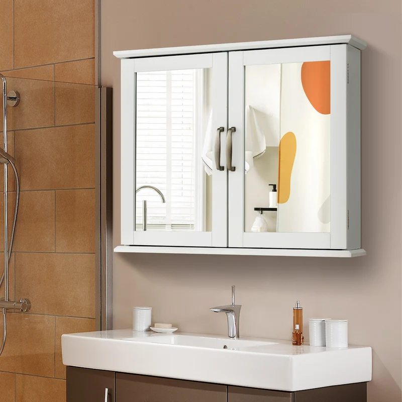 2-Tier Bathroom Mirror Cabinet, Wall-Mounted, White