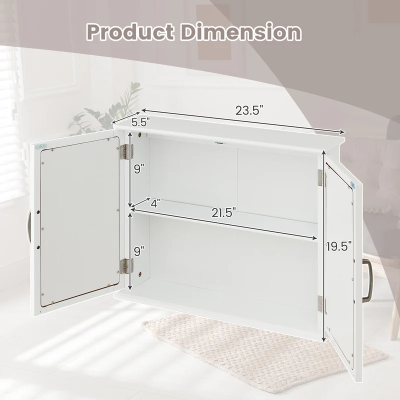2-Tier Bathroom Mirror Cabinet, Wall-Mounted, White