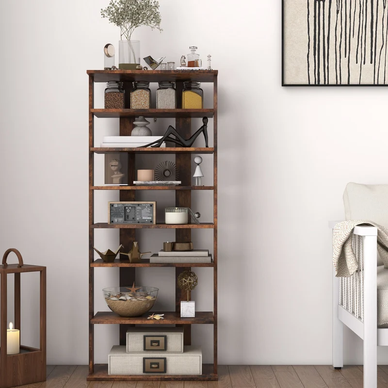 7 Tiers Vertical Shoe Rack, Rustic Brown
