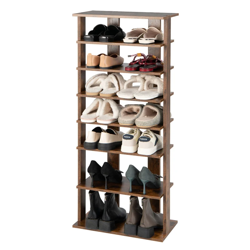 7 Tiers Vertical Shoe Rack, Rustic Brown