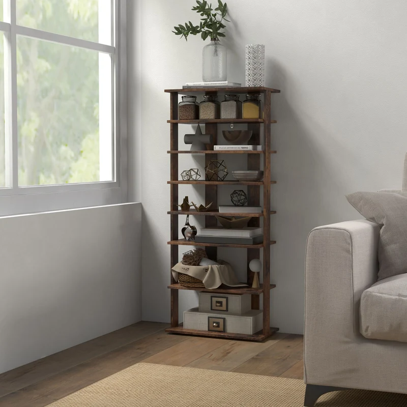 7 Tiers Vertical Shoe Rack, Rustic Brown