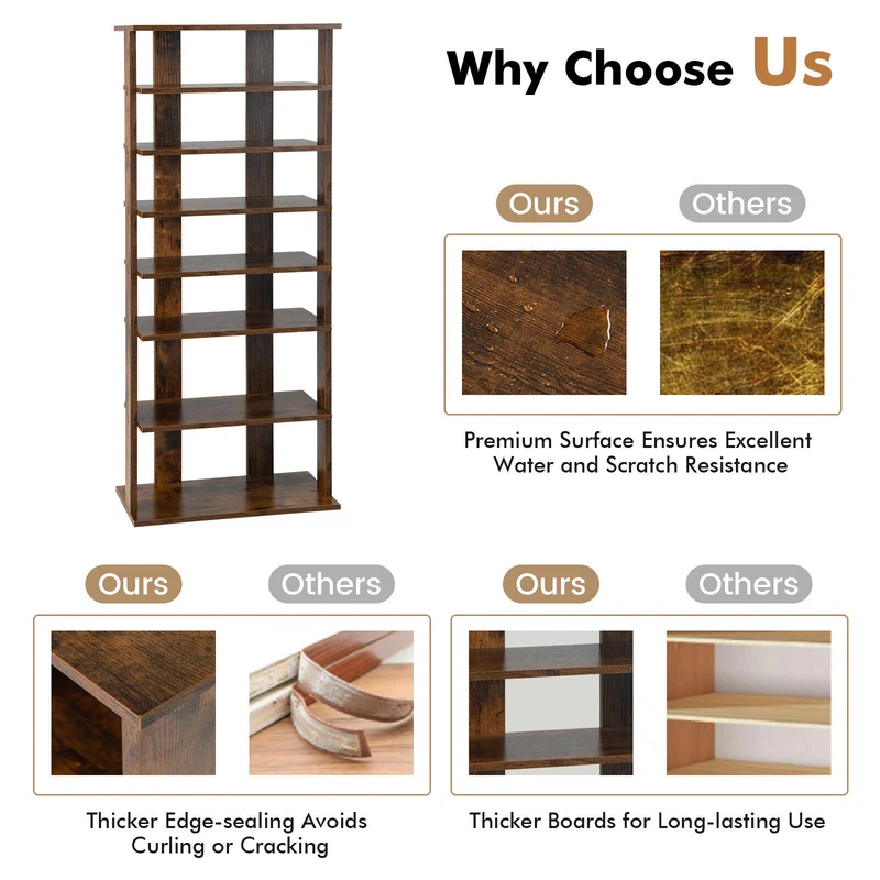7 Tiers Vertical Shoe Rack, Rustic Brown
