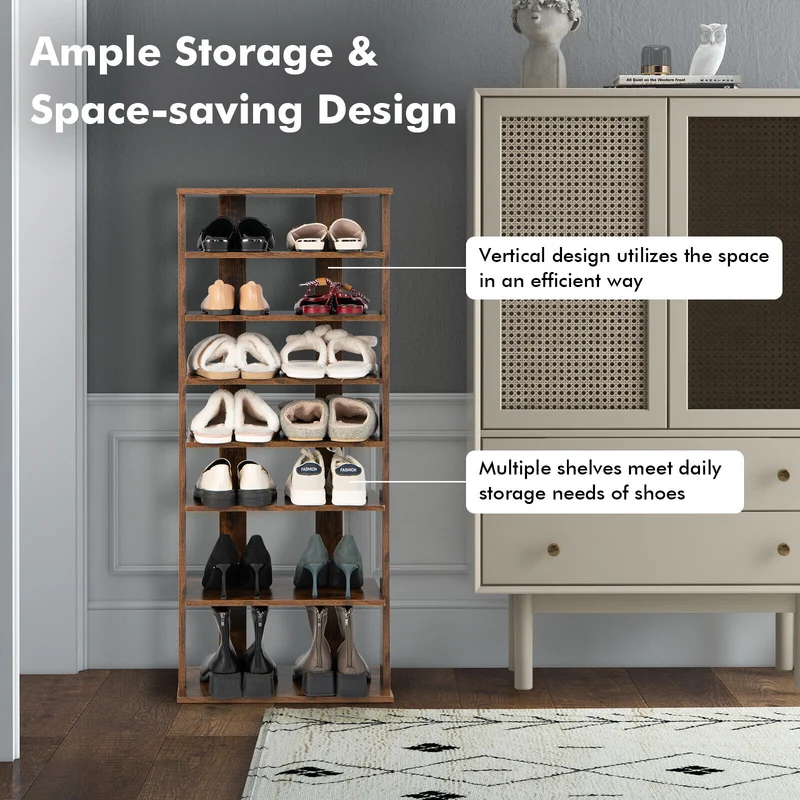 7 Tiers Vertical Shoe Rack, Rustic Brown