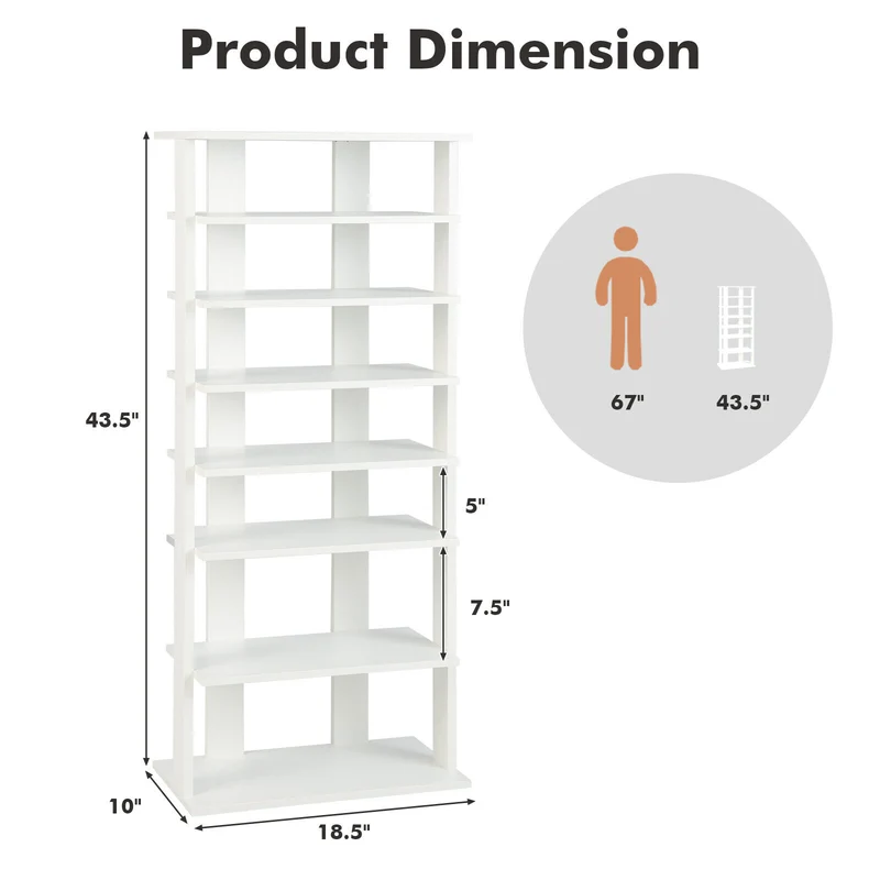 7 Tier Vertical Shoe Rack, White