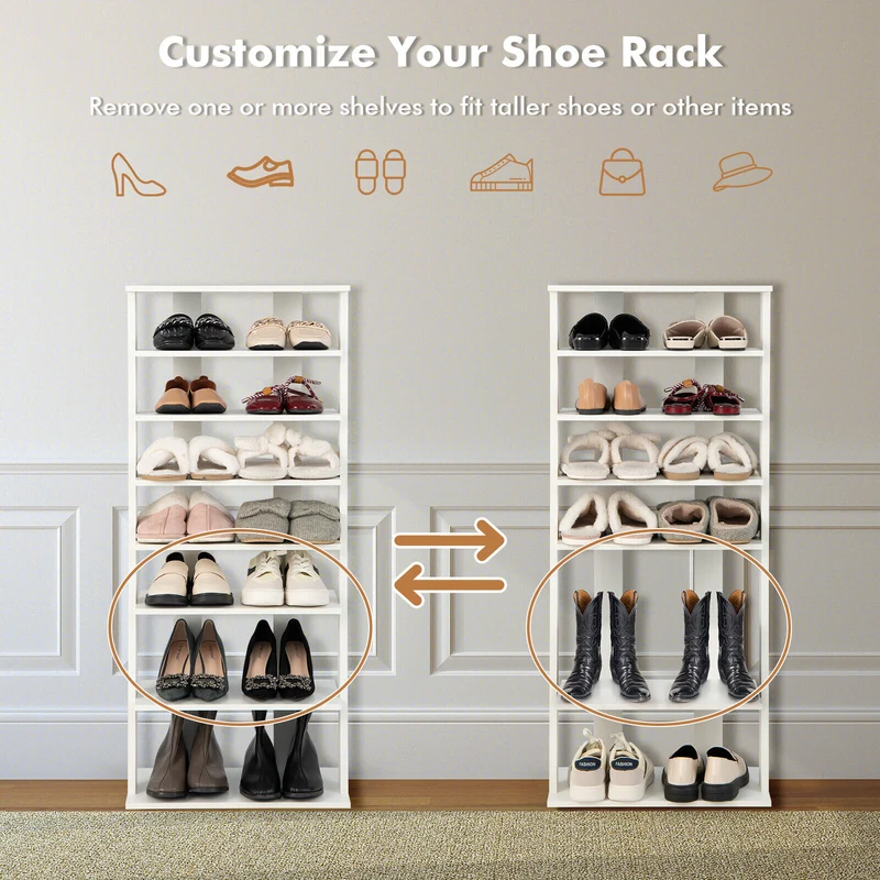 7 Tier Vertical Shoe Rack, White