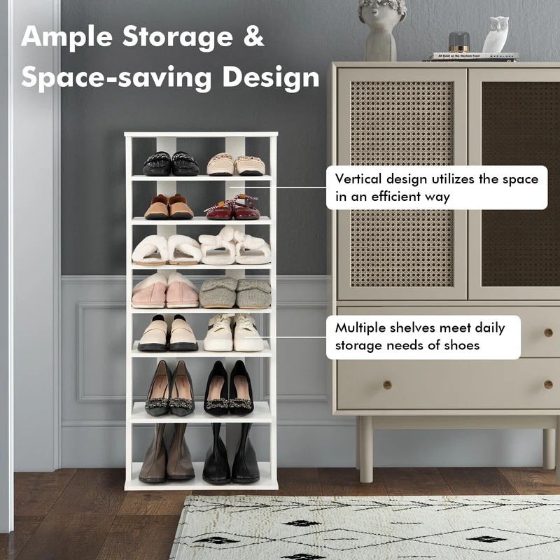 7 Tier Vertical Shoe Rack, White