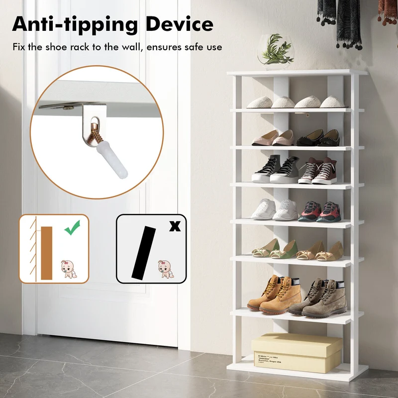 7 Tier Vertical Shoe Rack, White