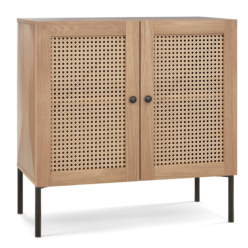 Kitchen Sideboard, 2 Rattan Doors, Adjustable Shelf, Oak