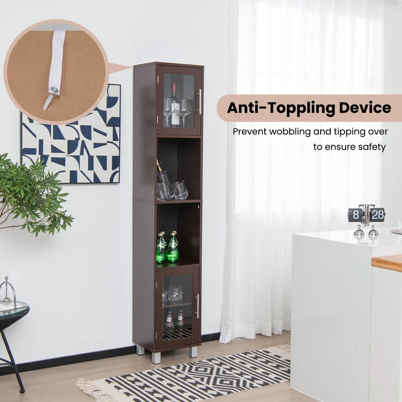 71 Inch Tall Bathroom Storage Cabinet, Brown