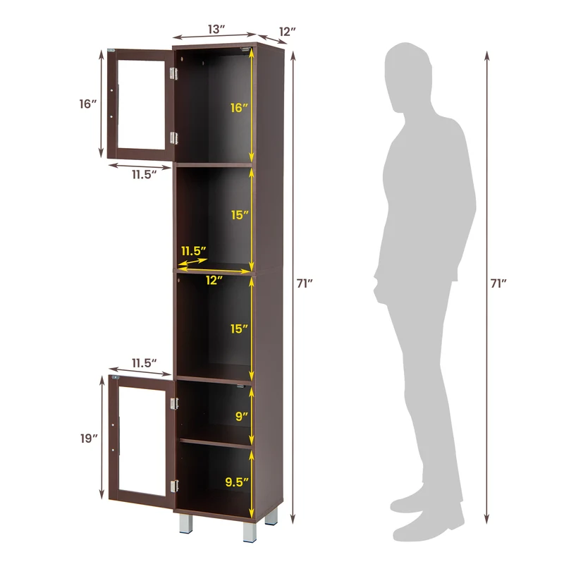 71 Inch Tall Bathroom Storage Cabinet, Brown