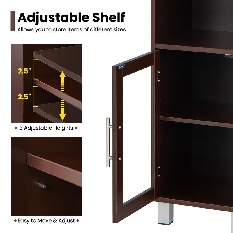 71 Inch Tall Bathroom Storage Cabinet, Brown