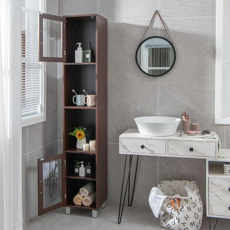 71 Inch Tall Bathroom Storage Cabinet, Brown