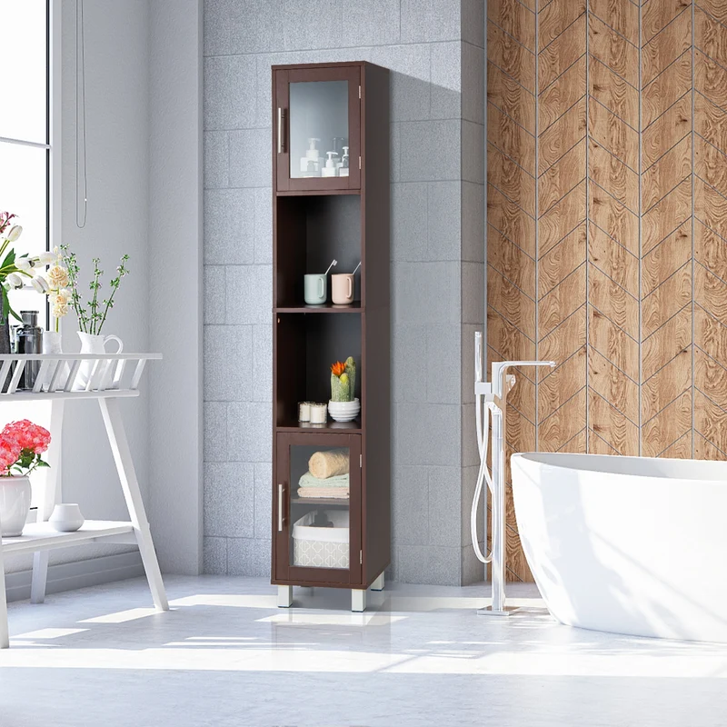 71 Inch Tall Bathroom Storage Cabinet, Brown
