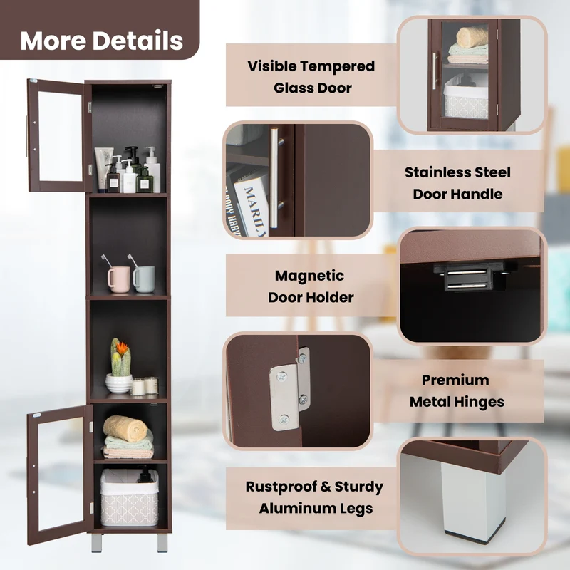 71 Inch Tall Bathroom Storage Cabinet, Brown