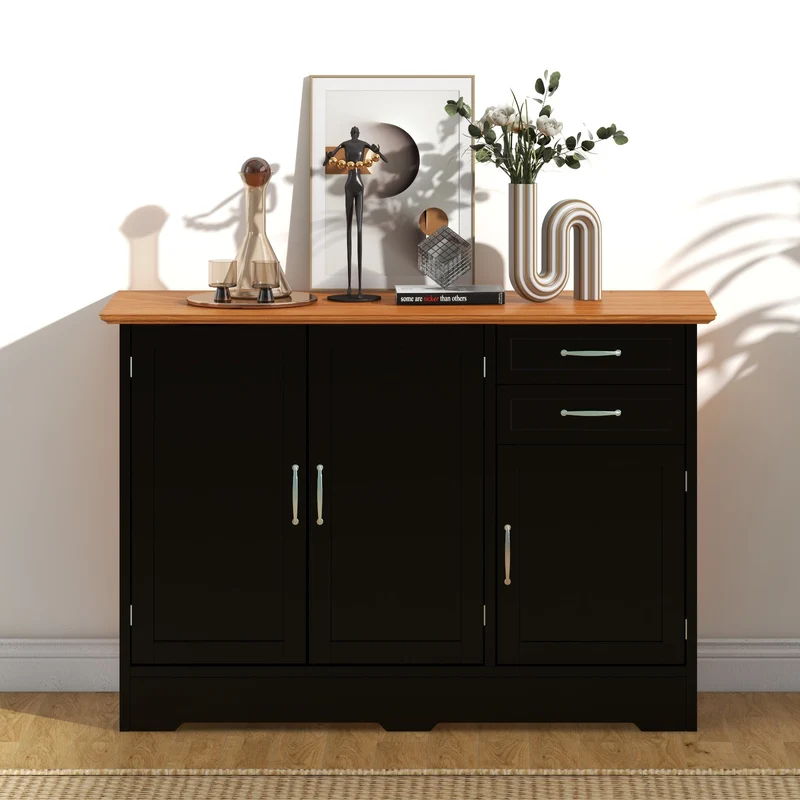 Buffet Storage Cabinet, 2-Door 2-Drawer, Black