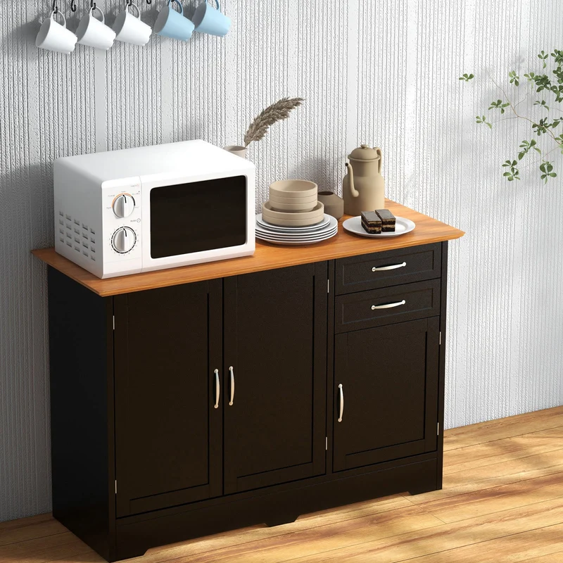 Buffet Storage Cabinet, 2-Door 2-Drawer, Black
