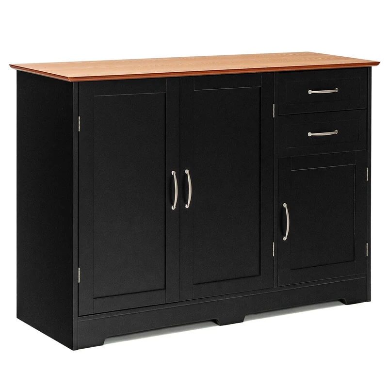 Buffet Storage Cabinet, 2-Door 2-Drawer, Black