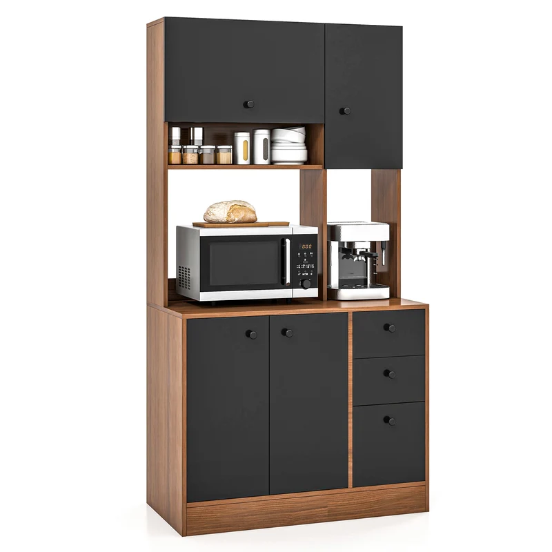71 Inch Kitchen Pantry, 3 Storage Cabinet, 3 Deep Drawers, Walnut