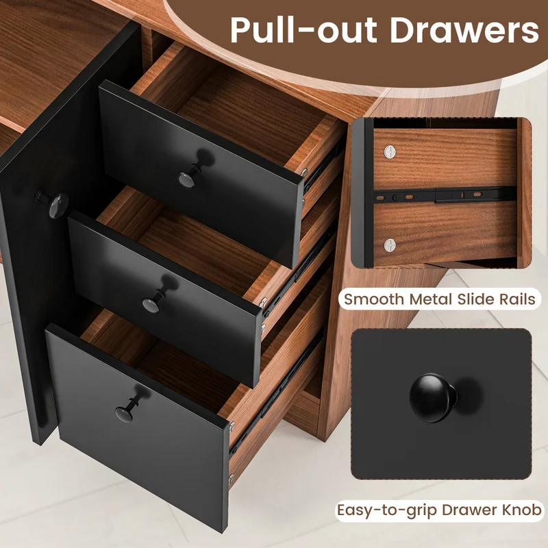 71 Inch Kitchen Pantry, 3 Storage Cabinet, 3 Deep Drawers, Walnut