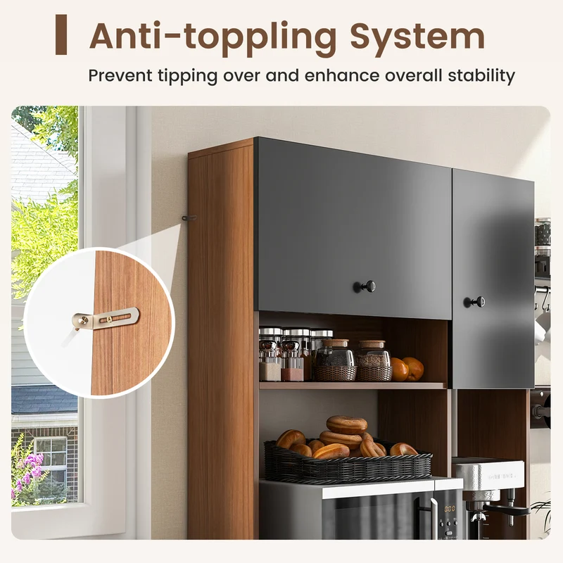 71 Inch Kitchen Pantry, 3 Storage Cabinet, 3 Deep Drawers, Walnut