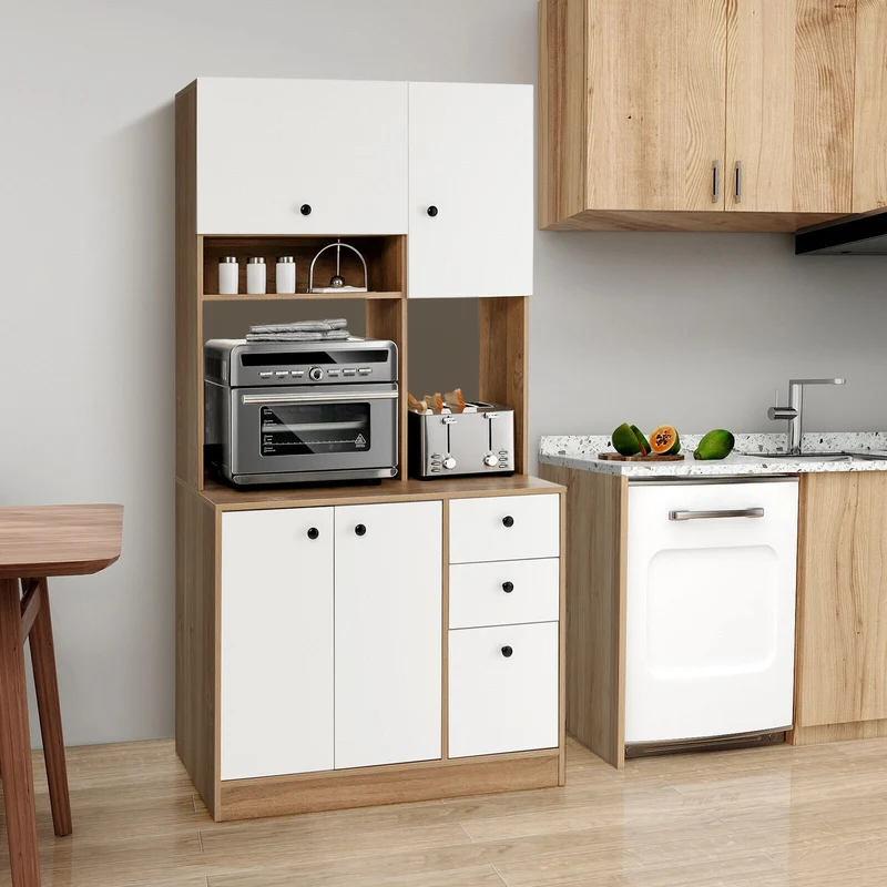 71 Inch Kitchen Pantry, 3 Storage Cabinet, 3 Deep Drawers, White