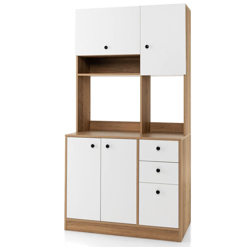 71 Inch Kitchen Pantry, 3 Storage Cabinet, 3 Deep Drawers, White