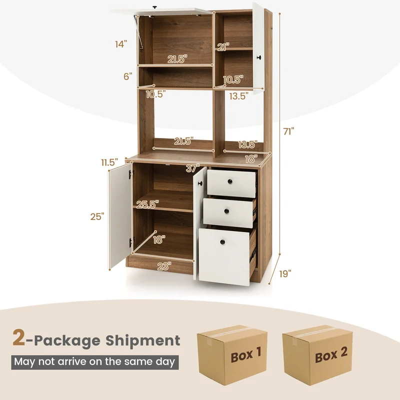 71 Inch Kitchen Pantry, 3 Storage Cabinet, 3 Deep Drawers, White