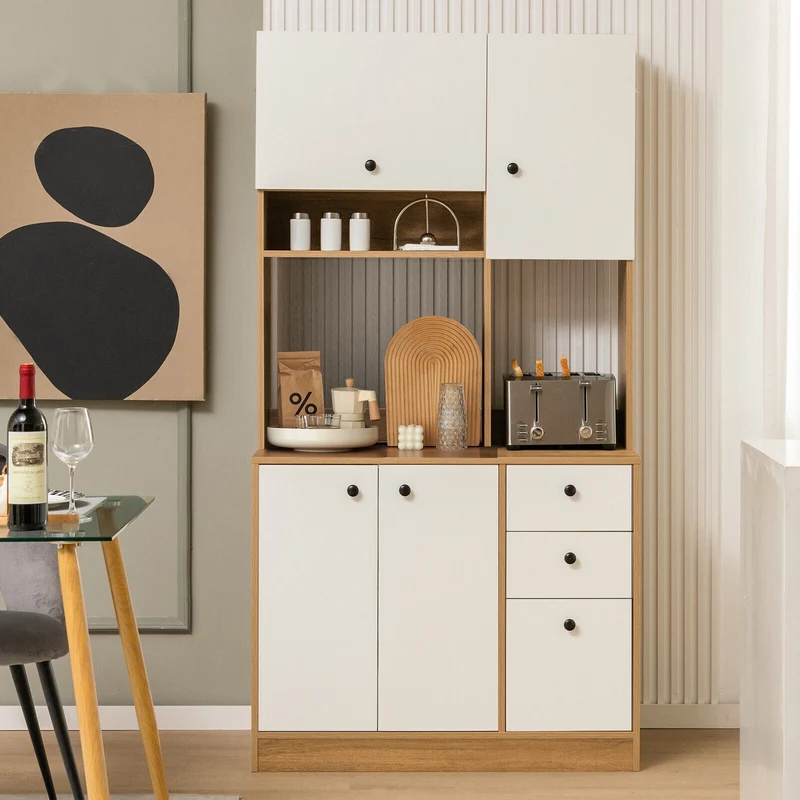 71 Inch Kitchen Pantry, 3 Storage Cabinet, 3 Deep Drawers, White
