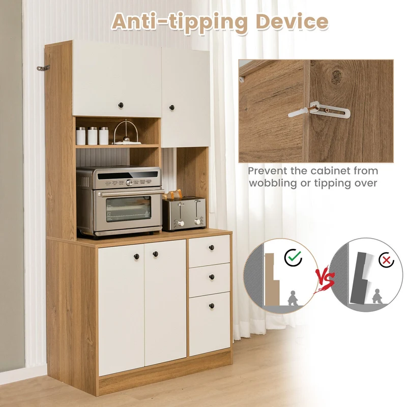 71 Inch Kitchen Pantry, 3 Storage Cabinet, 3 Deep Drawers, White