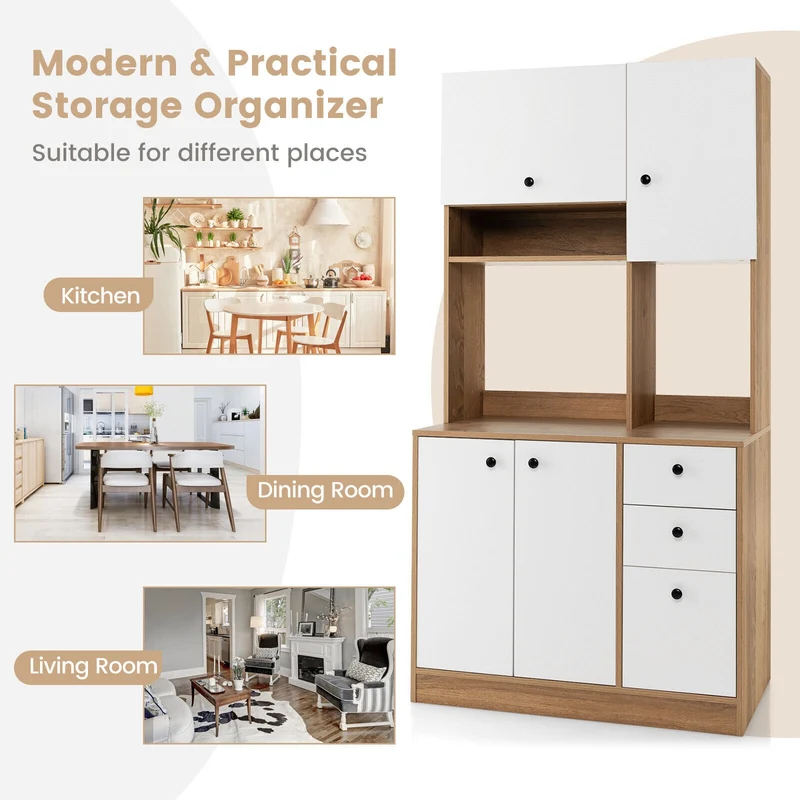 71 Inch Kitchen Pantry, 3 Storage Cabinet, 3 Deep Drawers, White