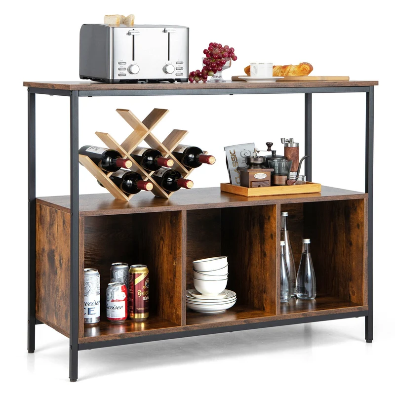 Modern Kitchen Buffet Sideboard, 3 Compartments, Rustic Brown