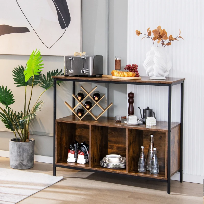 Modern Kitchen Buffet Sideboard, 3 Compartments, Rustic Brown