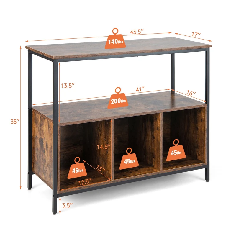 Modern Kitchen Buffet Sideboard, 3 Compartments, Rustic Brown
