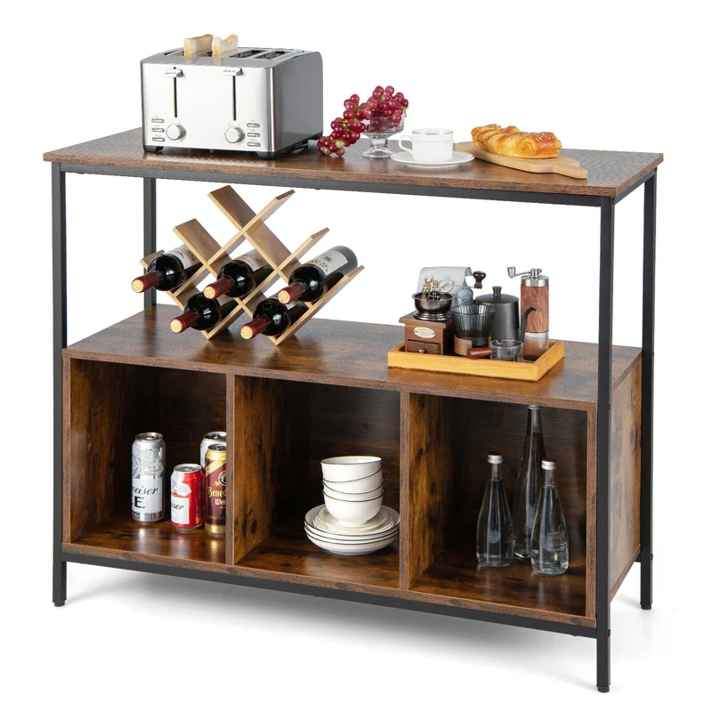 Modern Kitchen Buffet Sideboard, 3 Compartments, Rustic Brown
