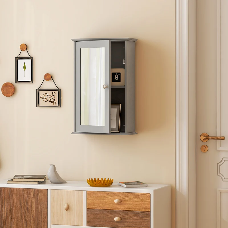 Bathroom Wall Cabinet With Mirror Door, Gray