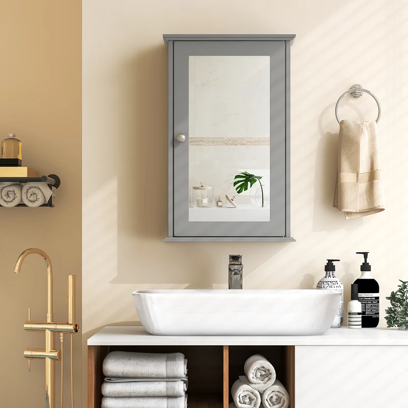 Bathroom Wall Cabinet With Mirror Door, Gray