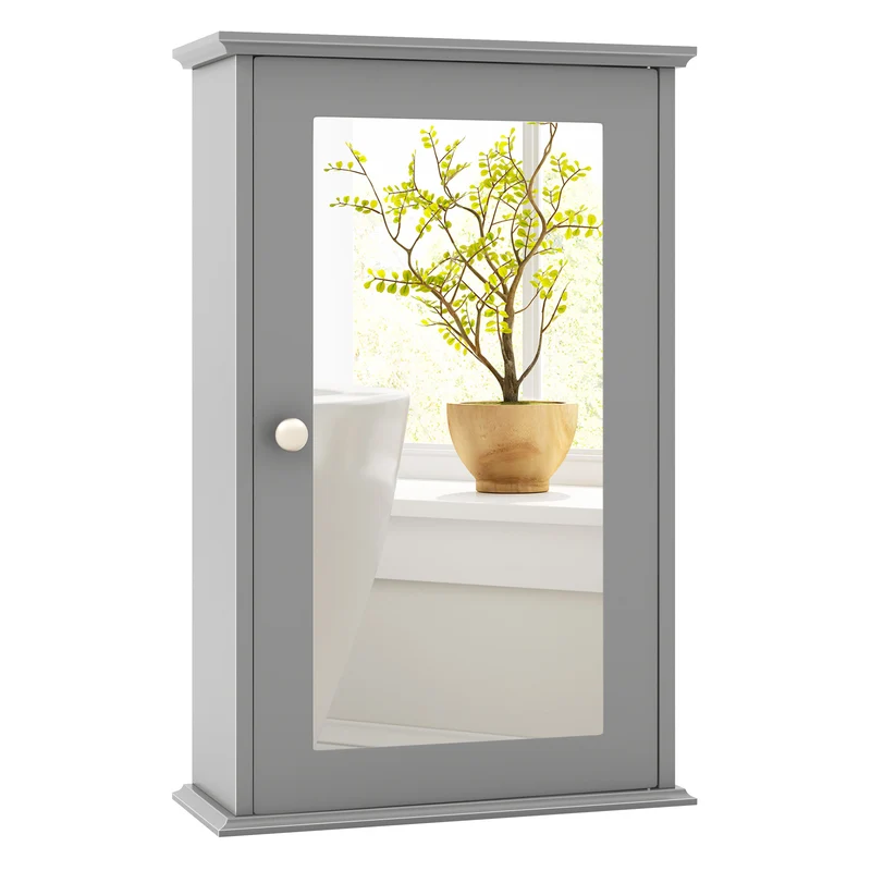 Bathroom Wall Cabinet With Mirror Door, Gray