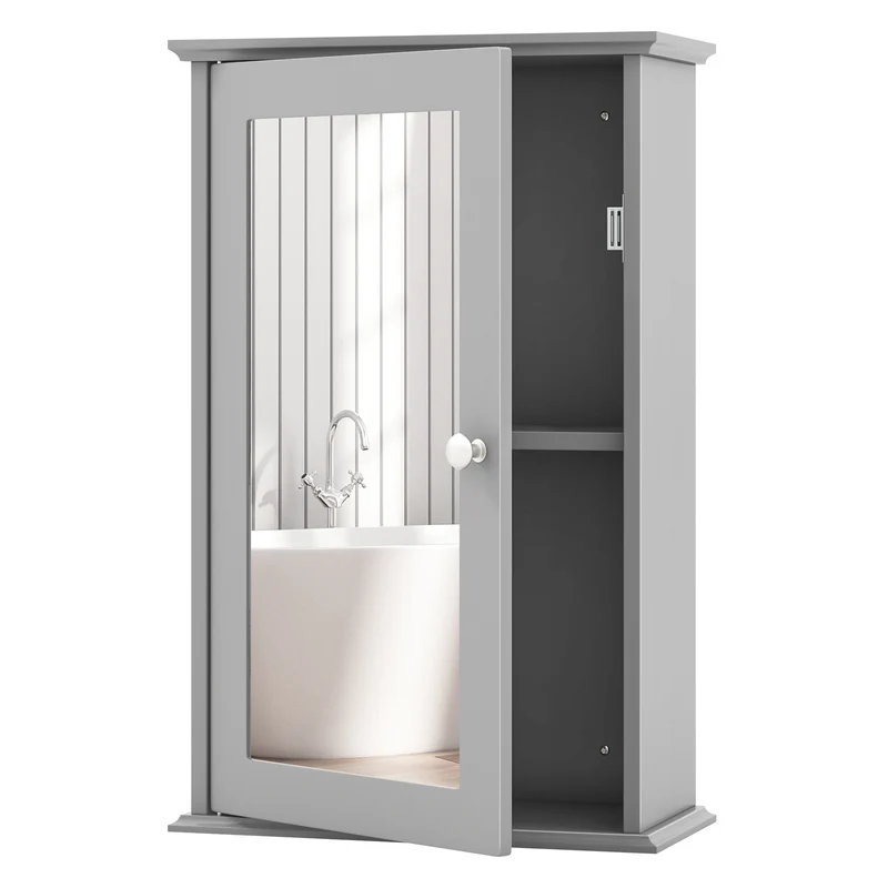 Bathroom Wall Cabinet With Mirror Door, Gray