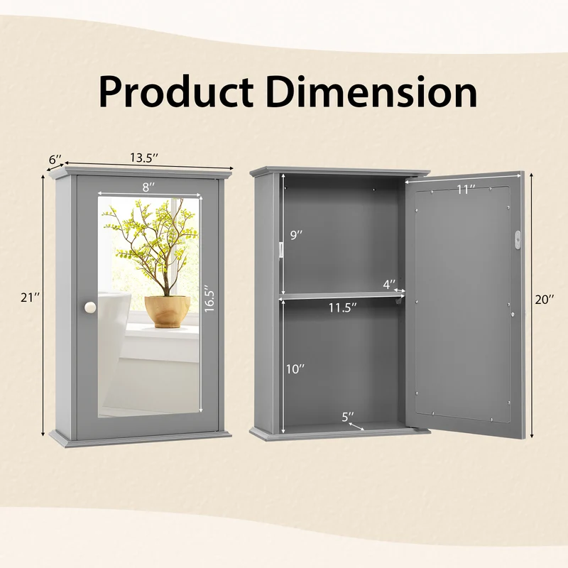 Bathroom Wall Cabinet With Mirror Door, Gray