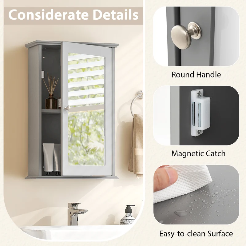 Bathroom Wall Cabinet With Mirror Door, Gray