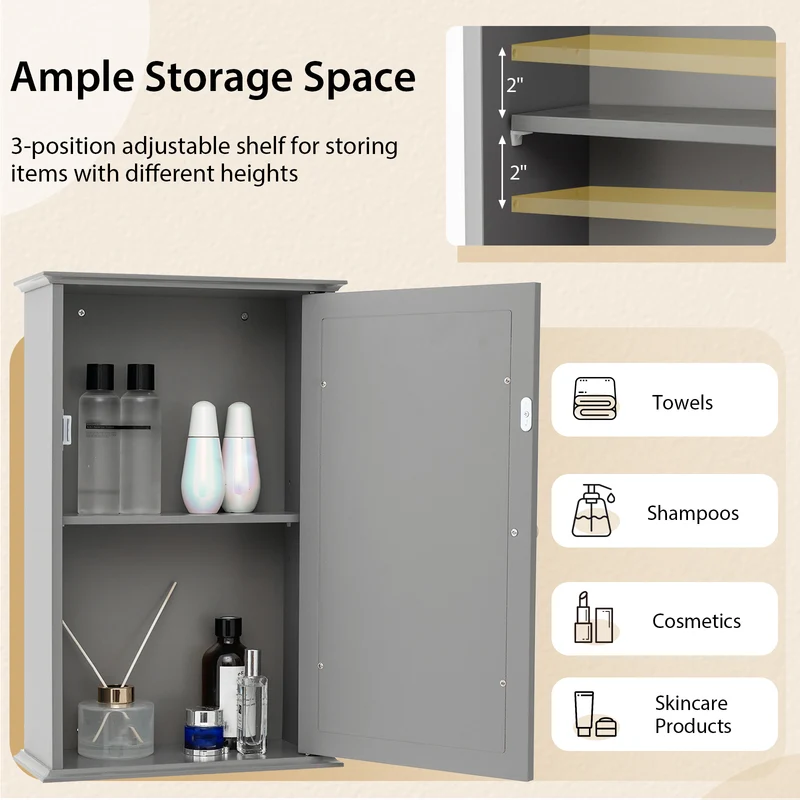 Bathroom Wall Cabinet With Mirror Door, Gray