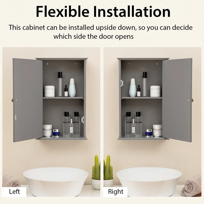 Bathroom Wall Cabinet With Mirror Door, Gray