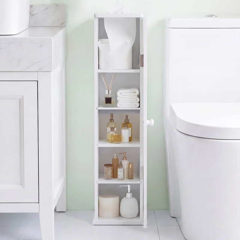 Free Standing Toilet Paper Holder, 4 Shelves With Top Slot, White