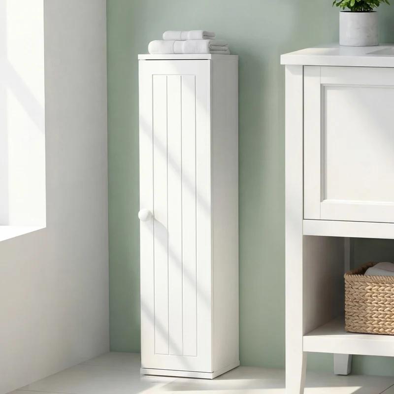 Free Standing Toilet Paper Holder, 4 Shelves With Top Slot, White