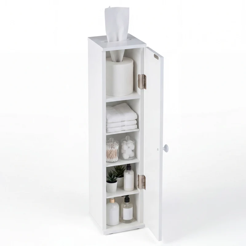 Free Standing Toilet Paper Holder, 4 Shelves With Top Slot, White