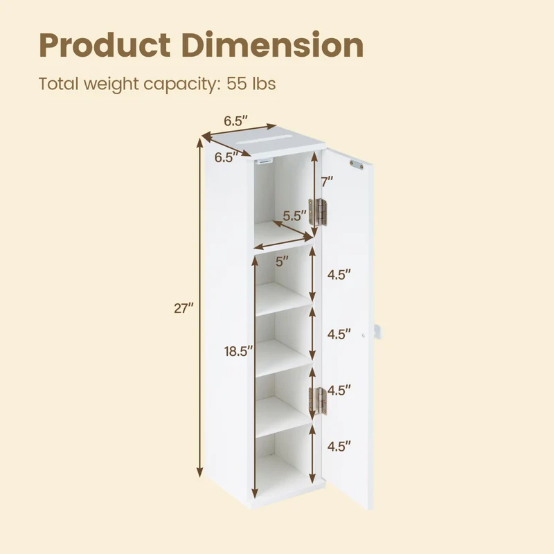 Free Standing Toilet Paper Holder, 4 Shelves With Top Slot, White