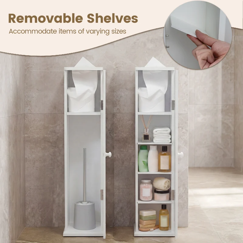 Free Standing Toilet Paper Holder, 4 Shelves With Top Slot, White
