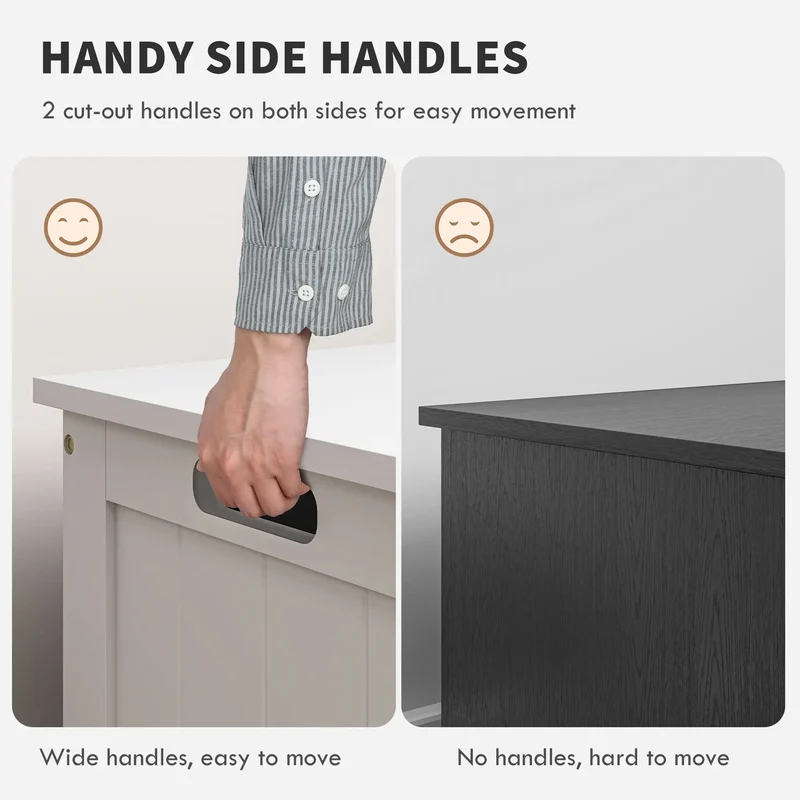 White Storage Trunk with Safety Hinges, Entryway Bench, Side Handles, White