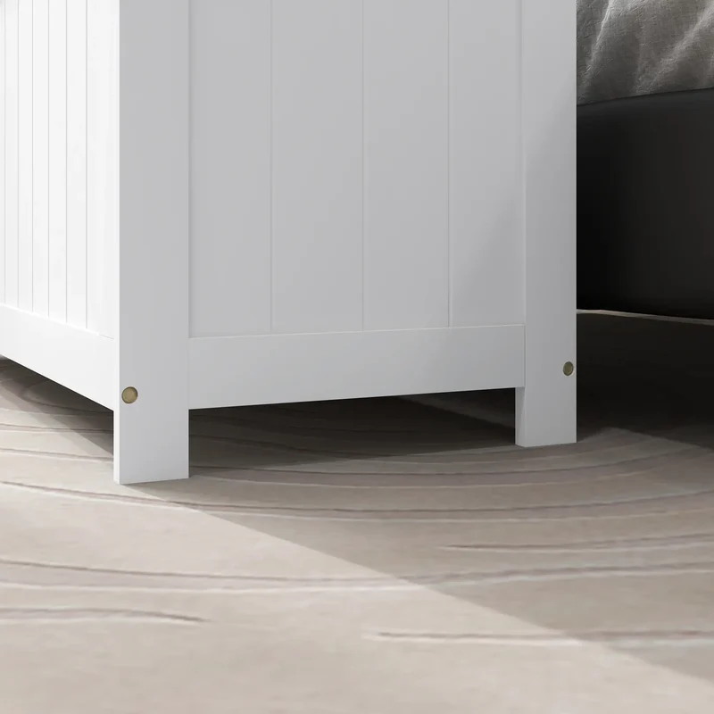 White Storage Trunk with Safety Hinges, Entryway Bench, Side Handles, White