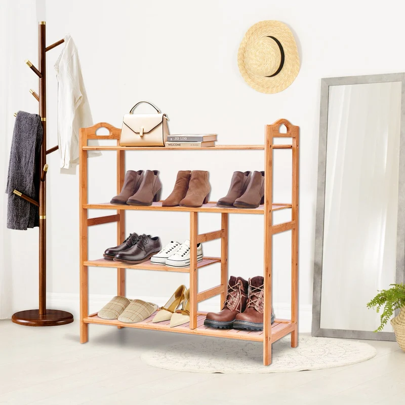 4 Tier Bamboo Storage Shoe Rack, Natural